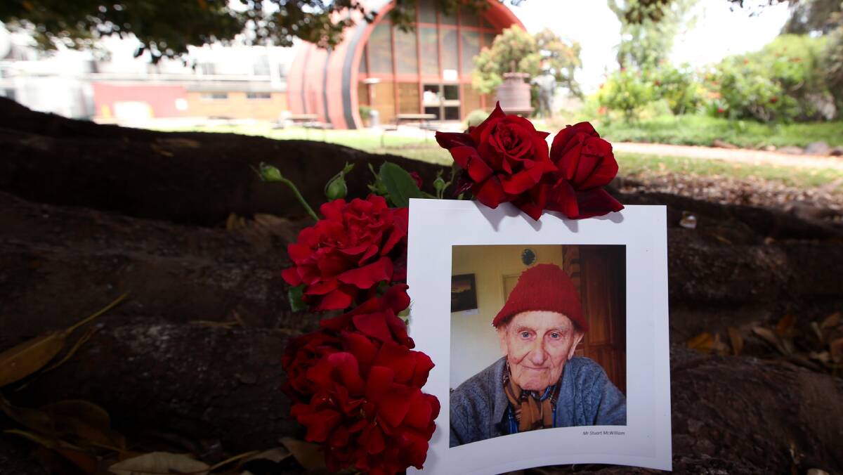 FAREWELL: Surrounded by roses under the leaves of a fig tree he planted at McWilliams Winery in 1972, Stuart McWilliam will be sorely missed. Picture: Anthony Stipo
