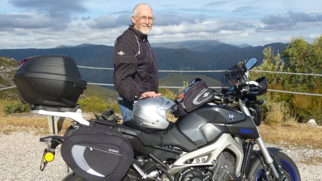 HOPEFUL: Lake Cargelligo's Tim Trembath on a riding holiday in Tasmania, before progressing motor neurone disease forced him to sell his beloved bike. Picture: Supplied.