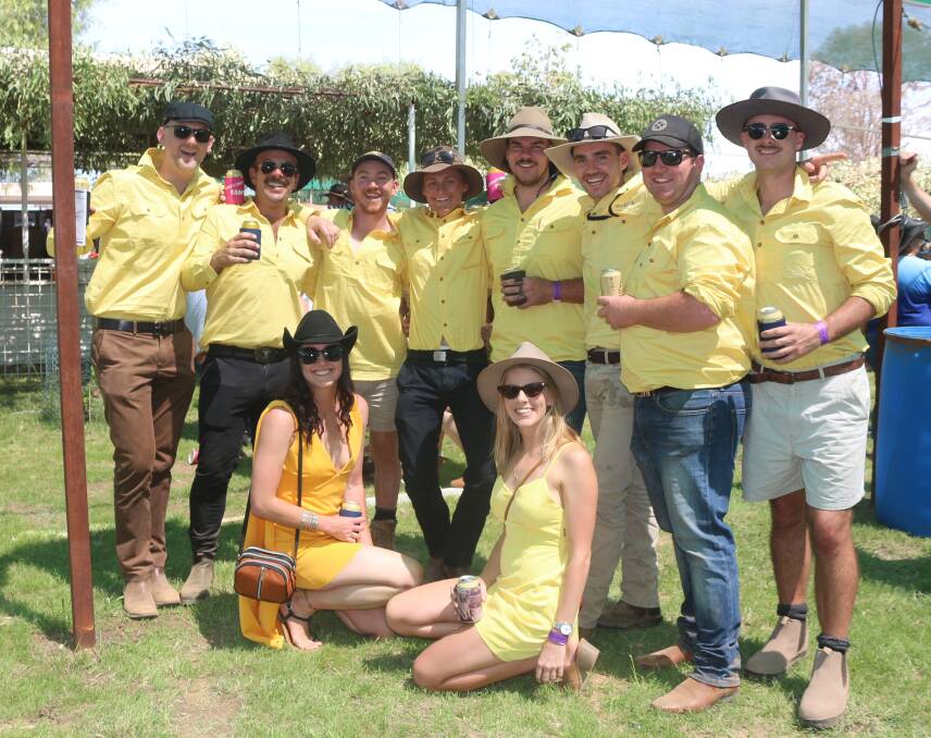 MELLOW YELLOW: Those at the Carrathool Races would have been hard-pressed not to notice the sea of yellow which ran throughout the event - which stemmed from a birthday party being held for Newcastle man Louis Boyd.
