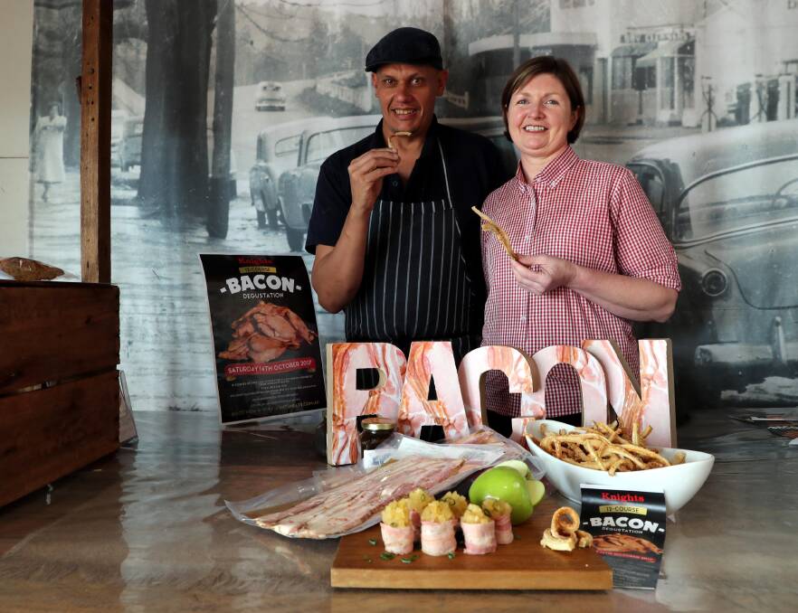 CRACKLE AND POP: The menu is set ahead of Knights Meats and Deli's 12 course bacon degustation event on Saturday night. Picture: Les Smith 