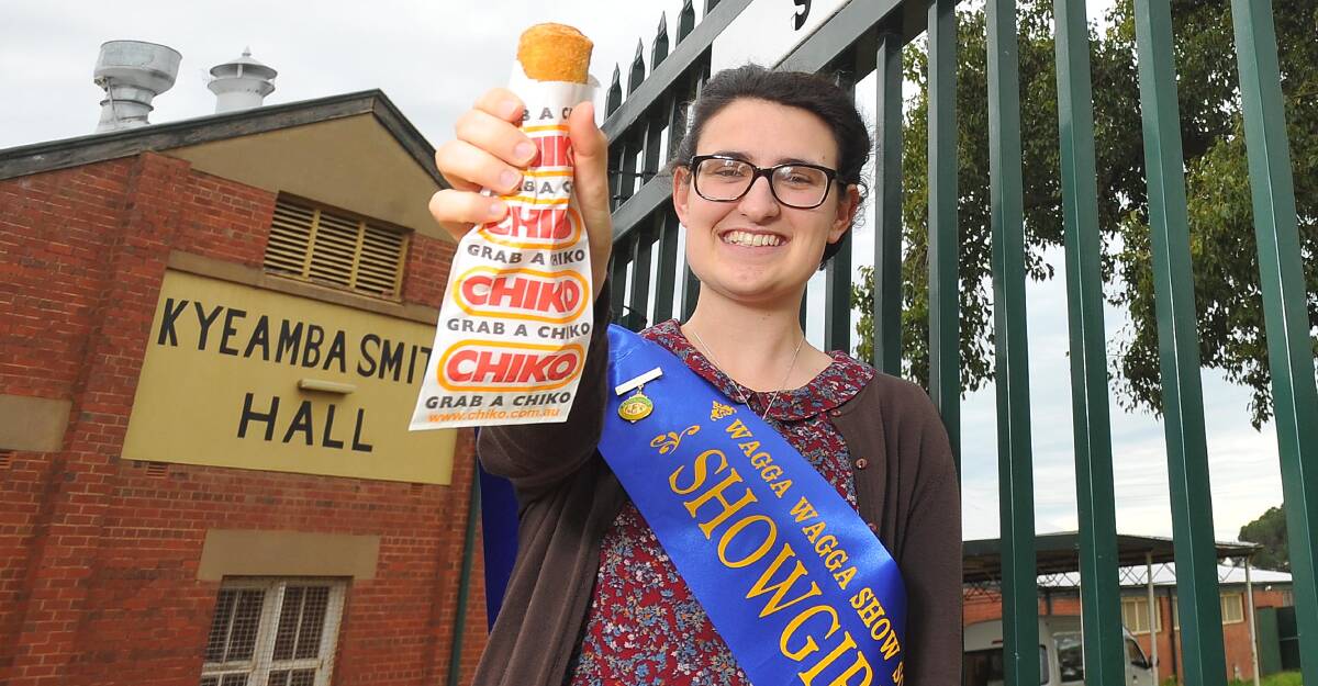 ON A ROLL: Miss Wagga Showgirl 2016, Emma Ball, at the Wagga showground, where the first Chiko Roll was sold in 1951. Picture: Les Smith