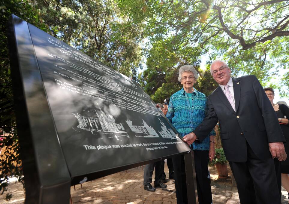 UNVEILED: Betty Condon and Kerry Pascoe with the Wesley Uniting Church interpretive sign. Picture: Laura Hardwick