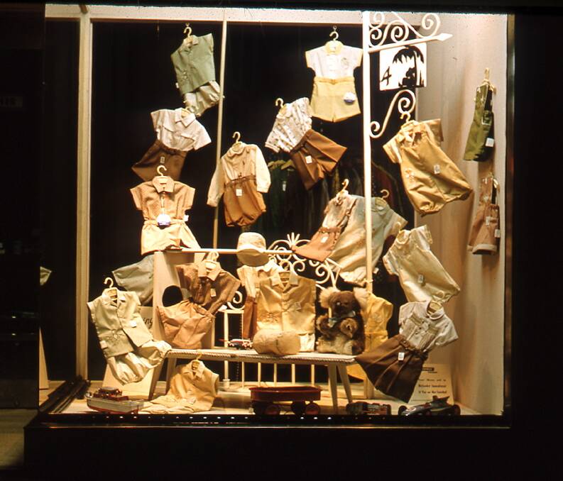The David Jones Wagga toddlers wear window display during spring of 1961. Picture supplied (CSURA RW2998 E. Gerahty slides)