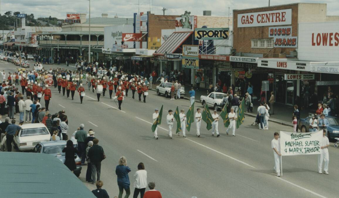 In 1993, Waggas Test cricket heros Mark Taylor and Michael Slater were treated to a Civic Reception and ticker tape parade down Baylis Street. Supplied picture (Wagga City Library) 