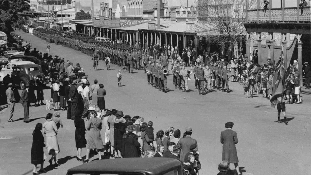 ATTENTION: An Army parade down Baylis Street during the 1940s. Picture: Supplied