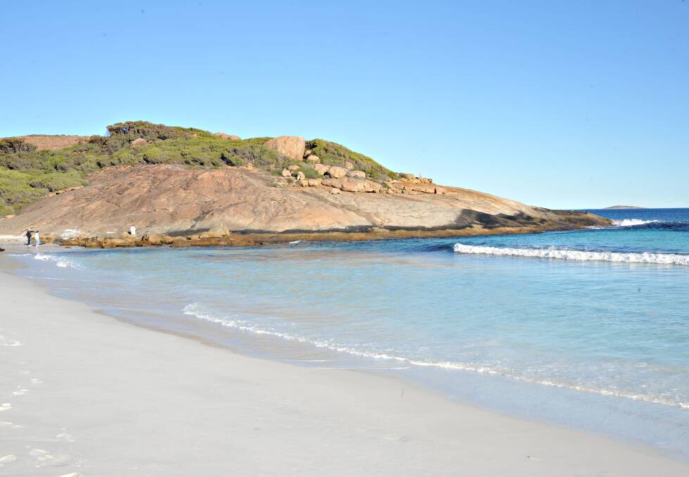 Deceptively beautiful: Esperance's Hellfire Bay last July. Masses of white sand, clean water ... and sharks.
