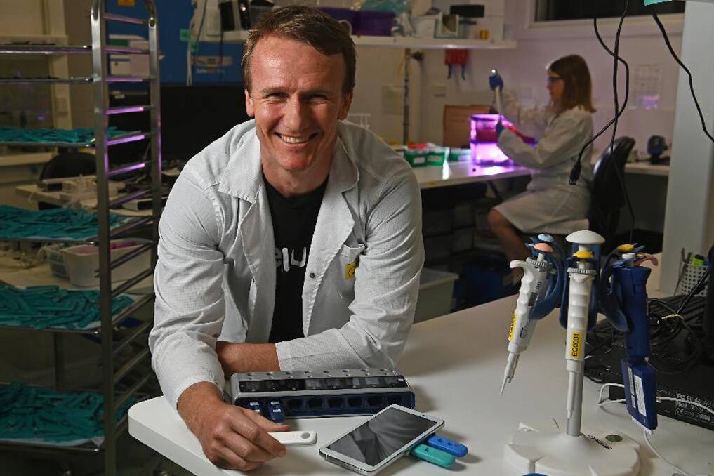 REMARKABLE: Dr Sean Parsons in his Brisbane laboratory where three-minute COVID tests were invented. Picture: Supplied
