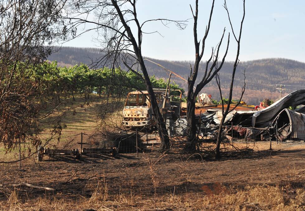 Destruction: Courabyra Road, where some of Tumbarumba's award-winning wines were jeopardised by the Dunns Road fire.
