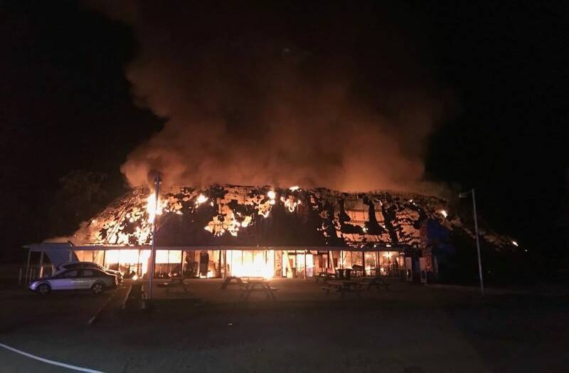 UP IN FLAMES: Fire engulfed the building on Tuesday night. The structure was believed to be covered in fibreglass.  