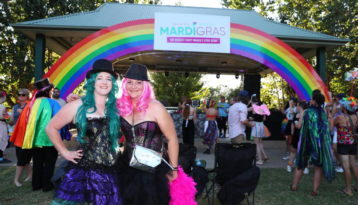IT'S BACK: Carla Wolffenbuttel and Jodie Goodsell celebrate Mardi Gras in the park in 2019.