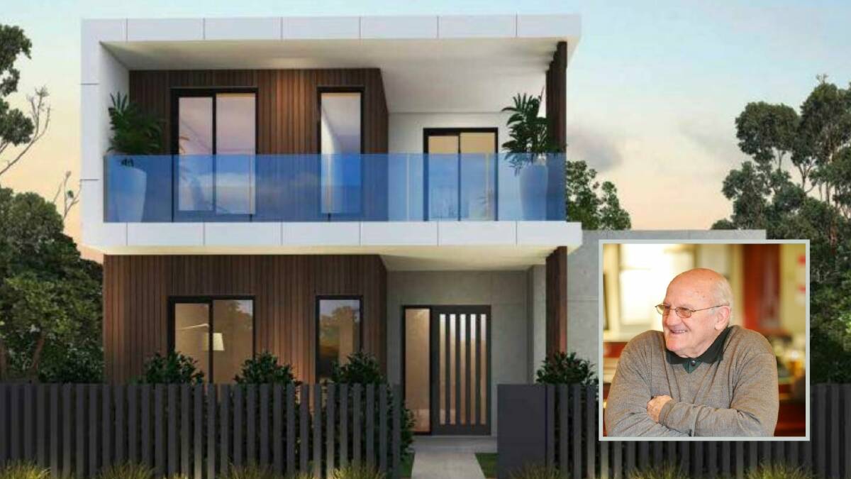 BIG PLANS: An artists impression of a detached house to be built on the land and inset, Wagga rugby legend Arthur Summons who will have the precinct's street named after him. Picture: Raine and Horne Wagga