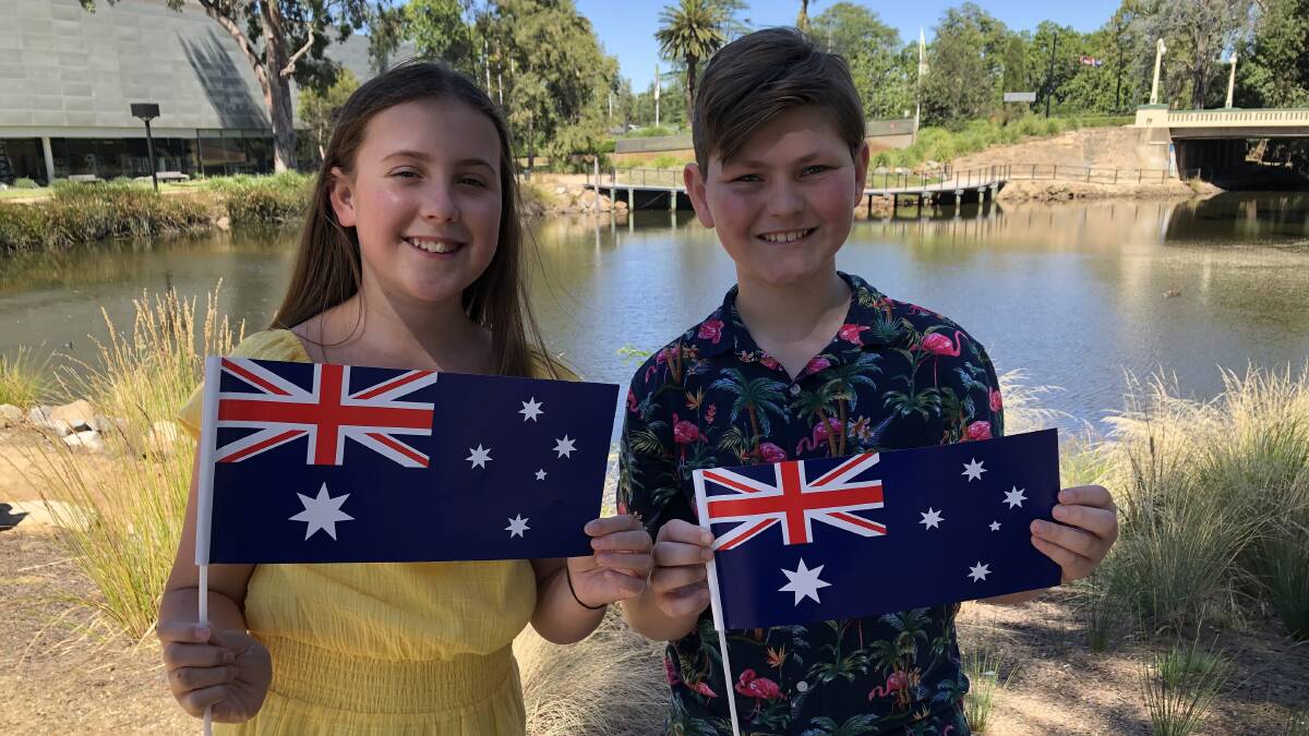 EXCITED: Jazmin Castle, 12, and Max Schneider, 12, are practising hard for their performance of the national anthem on Australia Day. Picture: Rachel McDonald