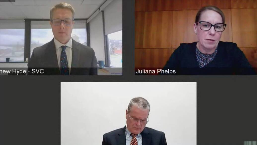 EVIDENCE: Council chief executive officers Matthew Hyde from Snowy Valleys, Juliana Phelps from Towong and Peter Bascomb from Snowy Monaro give evidence remotely.