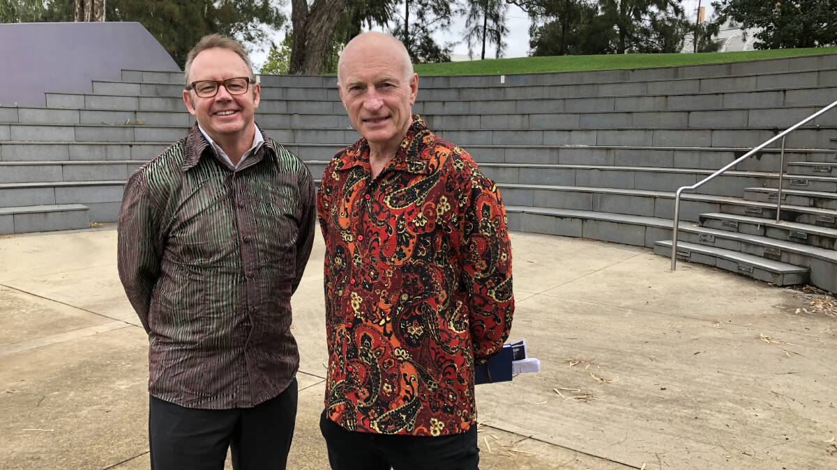 BACK TO THE 70S: Emcee Neil Wright and creative producer Wayne Pigram are looking forward to filling the Wollundry Amphitheatre. Picture: Rachel McDonald