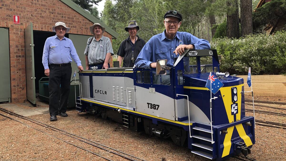 START THE ENGINES: Volunteers Helmut Kater, Peter Micenko, Rodney Job and Eric Hill enjoy bringing the trains out of the shed again. Picture: Rachel McDonald