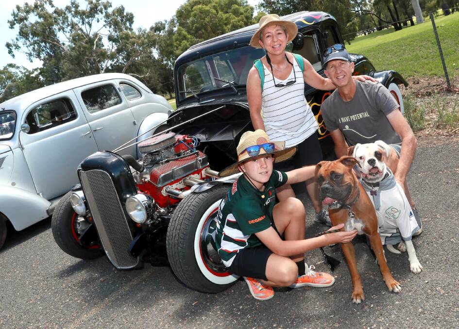 OUT AND ABOUT: The Blanche family have recently moved to Wagga, Sandy and Graeme pictured with son Daniel, and dogs Baxter and Cholula. Picture: Les Smith