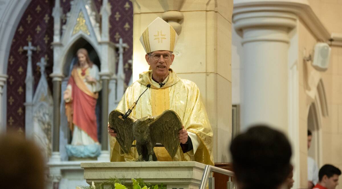 WELCOMED: Bishop Mark Edwards OMI addresses St Michael's Cathedral during his installation ceremony. Picture: Contributed