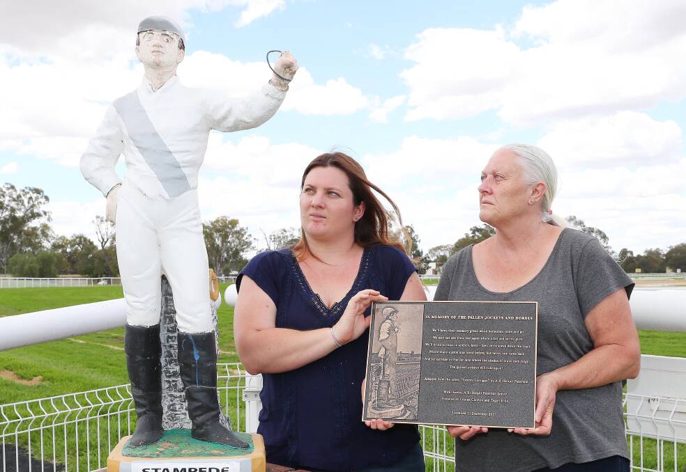 RECOGNITION: Wagga's Tegan Ellis and her mother Louise Clayton researched the fallen jockeys of Wagga and donated a plaque to the Murrumbidgee Turf Club to honour them.