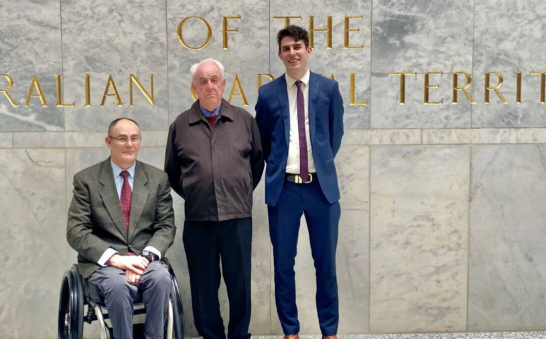 TRADITION: Fred, Michael and Thomas Commins at the ACT Supreme Court, where Thomas was admitted last month. Picture: Contributed