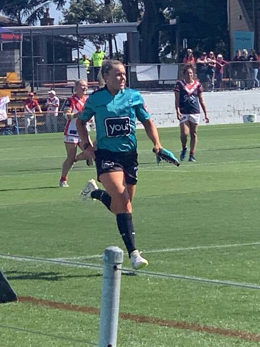 Karra-Lee Nolan in action at Leichardt Oval in the Dragon's clash with the Roosters. Picture: Kerrie Lawrence 