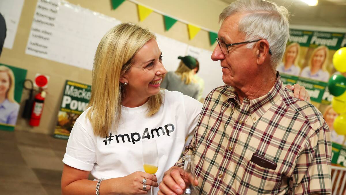 Wagga Nationals candidate Mackenna Powell speaks with a supporter at her NSW elelction campiagn after party on Saturday. Picture: Emma Hillier