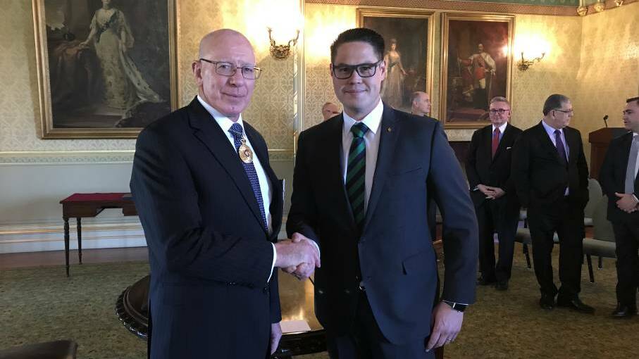 Governor of NSW His Excellency General the Honourable David Hurley AC DSC and Wes Fang at Government House during Mr Fang's swearing-in ceremony in August 2017.