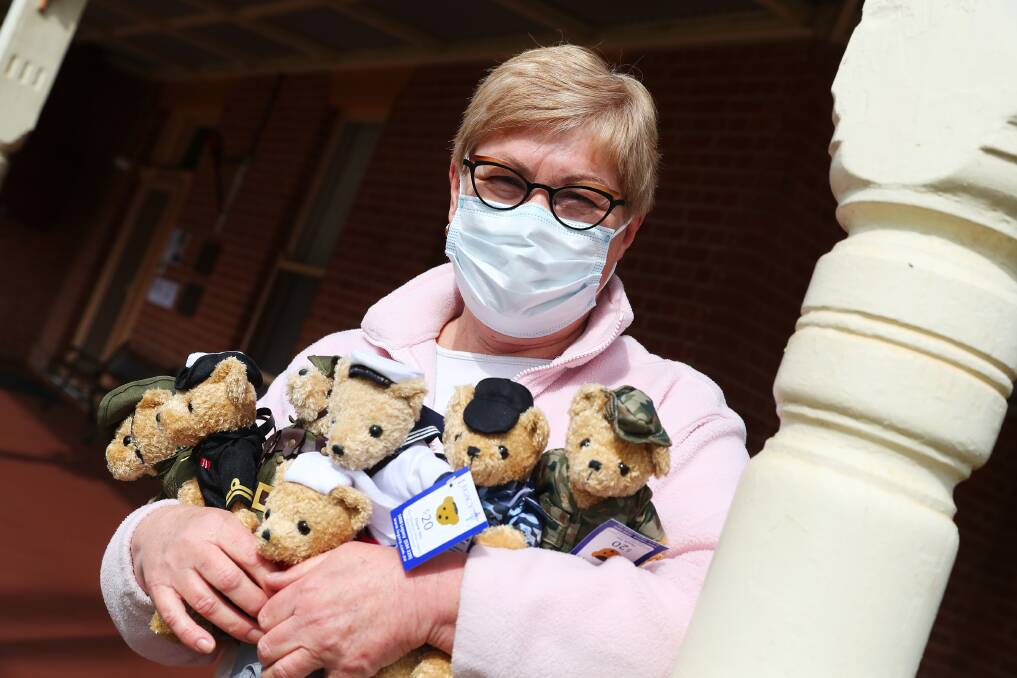 FUNDRAISER: Legacy Club of Wagga's Jenny Lovekin with a collection of Legacy teddy bears that are available to purchase online. Picture Emma Hillier