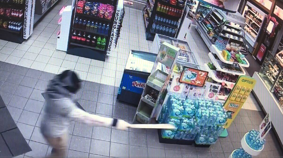 FRIGHTENING: CCTV footage of Jimmaley Boney threatening a 19-year-old female service station attendant in 2017 at the beginning of a Wagga crime spree that has seen him jailed for up to 11 years at Wagga District Court.