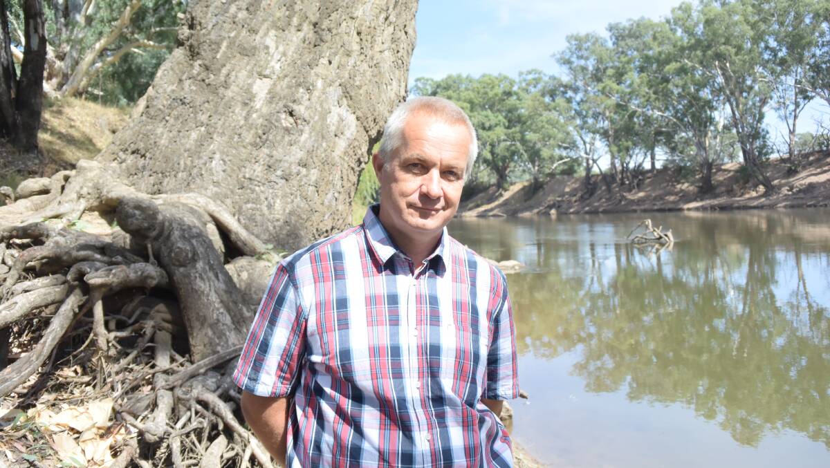 WARNING: Charles Sturt University Institute for Land, Water and Society's Dr Jonathon Howard at the Murrumbidgee River, which is predicted to suffer greatly from climate change and reduced rainfall by 2050. Picture: Rex Martinich