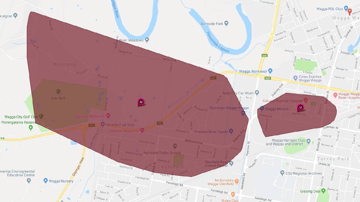 Essential Energy's map of power outages in Wagga.