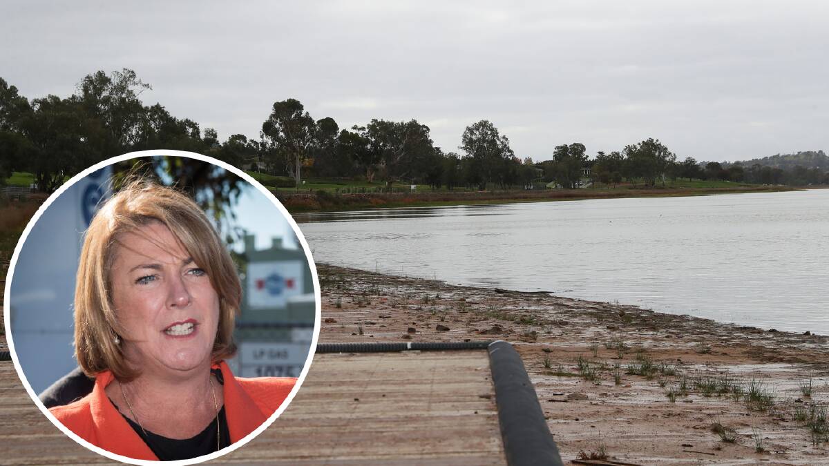 AGREEMENT: The low level of water in Wagga's Lake Albert and (insert) NSW Water Minister Melinda Pavey. Wagga City Council will meet with Ms Pavey today to sign an agreement to provide more water for the lake.