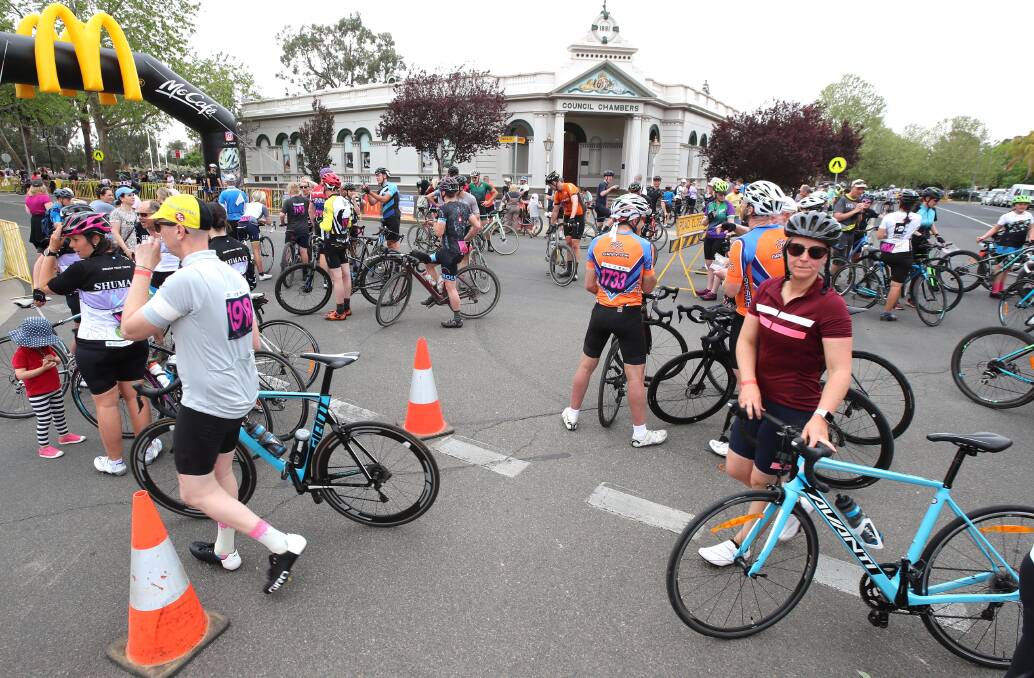 Gears and Beers festival riders at the finish point in 2019. The charity fundraiser due to run in October 2021 has been postponed to March 2022 due to COVID-19.