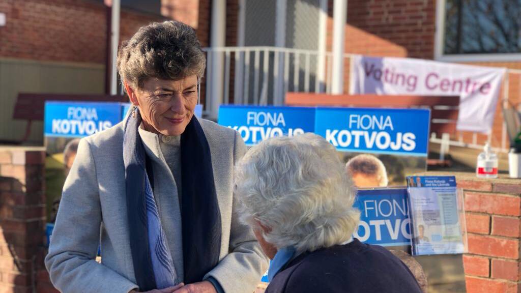 Liberal candidate for the Eden-Monaro byelection Fiona Kotvojs at the start of early voting in Tumut on Thursday. Picture: Contributed.