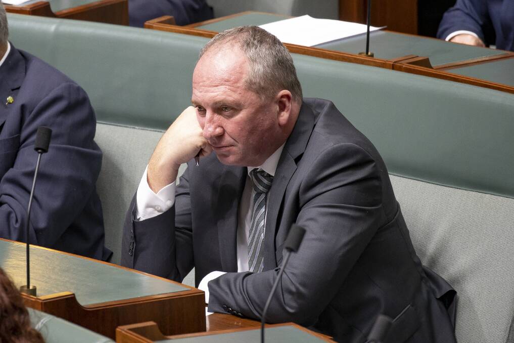 Barnaby Joyce in parliament after a party room leadership ballot on Tuesday. Picture: Sitthixay Ditthavong
