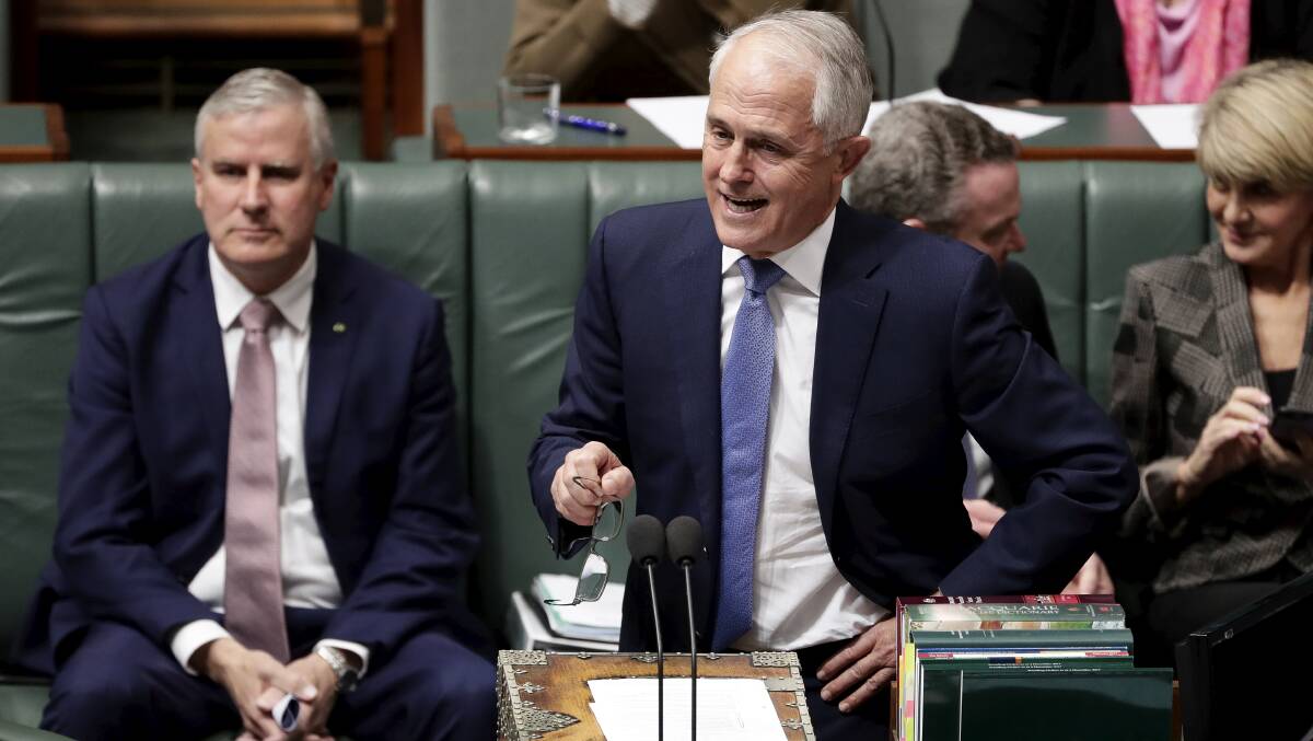 Prime Minister Malcolm Turnbull and Deputy Prime Minister Michael McCormack during Question Time at Parliament House on Wednesday. Photo: Alex Ellinghausen
