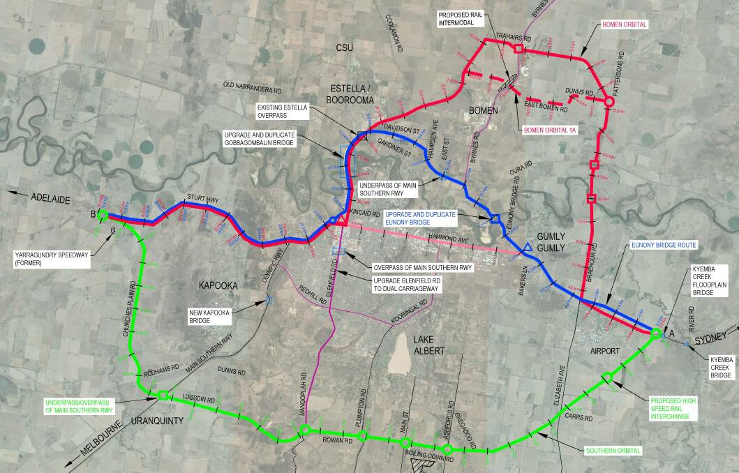 Wagga highway bypass options put forward in the Committee 4 Wagga's Master Transport Plan in 2015.