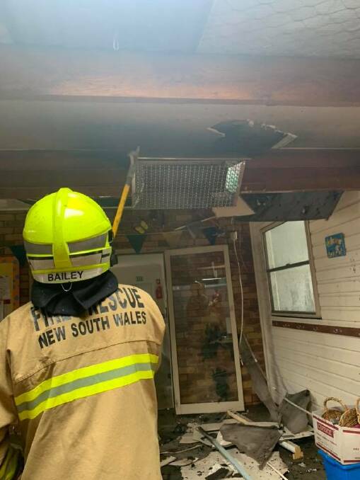 Fire and Rescue NSW firefighters from 472 Station Turvey Park inspect a gas heater at KU Kookaburra preschool in Turvey Park after it caught fire on Tuesday afternoon. Picture: Fire and Rescue NSW Station 472 Turvey Park