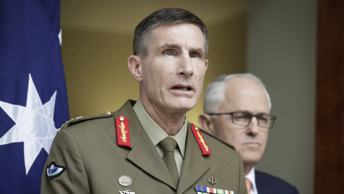 Lieutenant General Angus Campbell is announced as Australia's next Chief of the Defence Force on April 16, 2018. Photo: Alex Ellinghausen
