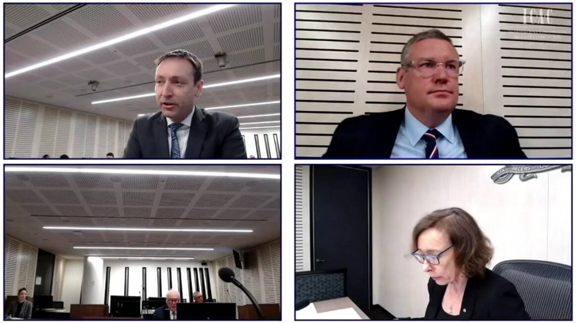 HEARING: Counsel assisting ICAC Scott Robertson (top left) questions former Office of Sport executive director Paul Doorn (top right) on Tuesday.