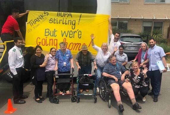 Tumut Bupa aged care residents return home after being evacuated to Canberra during the Dunns Road Bushfire. Picture: Contributed.