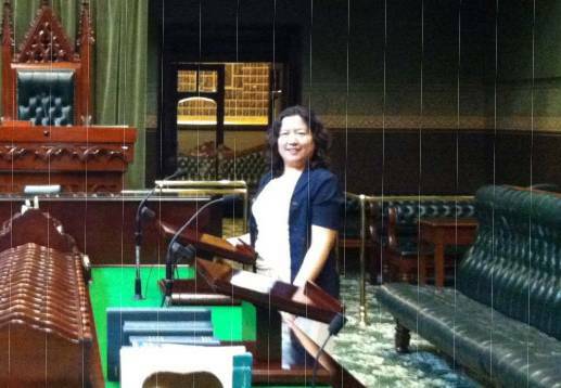 A photo of Sydney migration agent Monica Hao at NSW Parliament House, which was tendered as evidence to ICAC in 2020. Ms Hao left Australia on a flight for Dubai in August this year after been summonsed to ICAC. Picture: ICAC