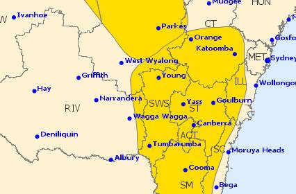 The affected are for a severe weather warning issued for Riverina and South West Slopes