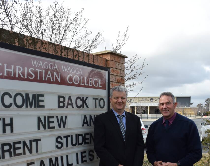 Wagga Christian College principal  principal Hugh MacCallum (right) and deputy Phillip Wilson.