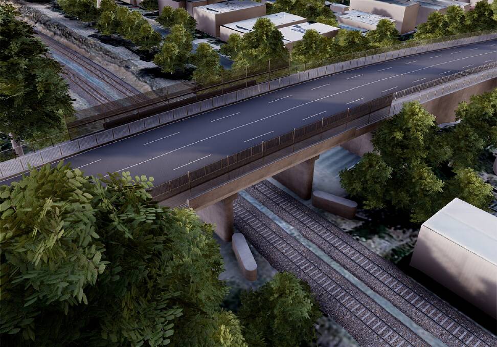 VISION: Inland Rail's visualisation of how the Edmondson Bridge might look after its replaced to allow double-stacked shipping container rail carriages to pass underneath.
