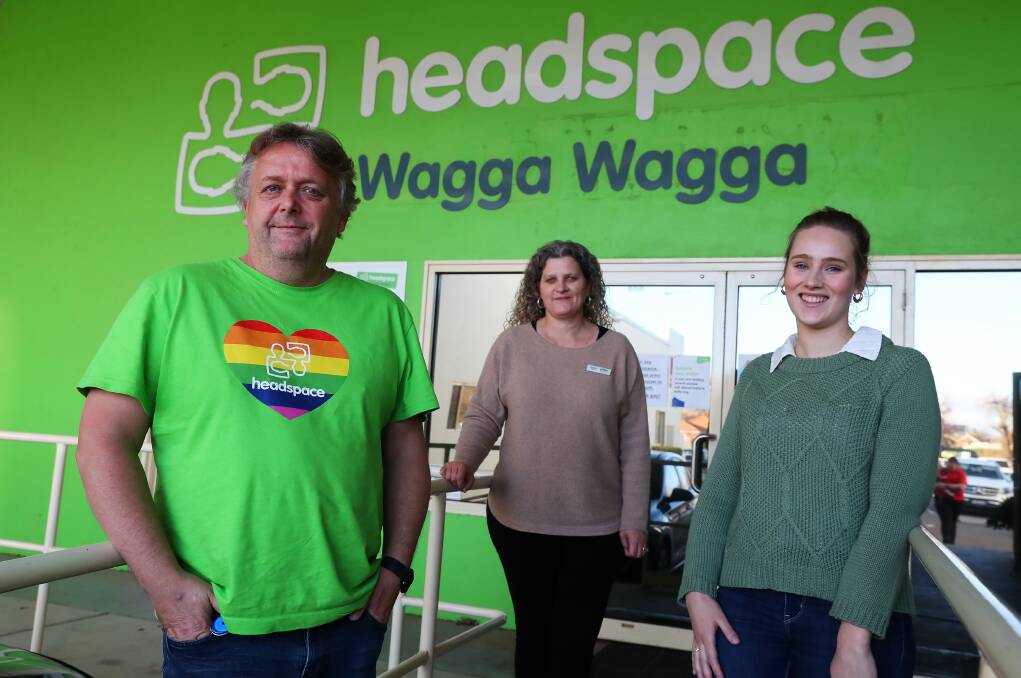 Headspace Wagga manager Shane Thomas, Murrumbidgee Primary Health Network senior manager for commissioning Narelle Mills and youth reference group member Cassie Maye have welcomed a $1.2 million grant for youth mental health. Picture: Emma Hillier.