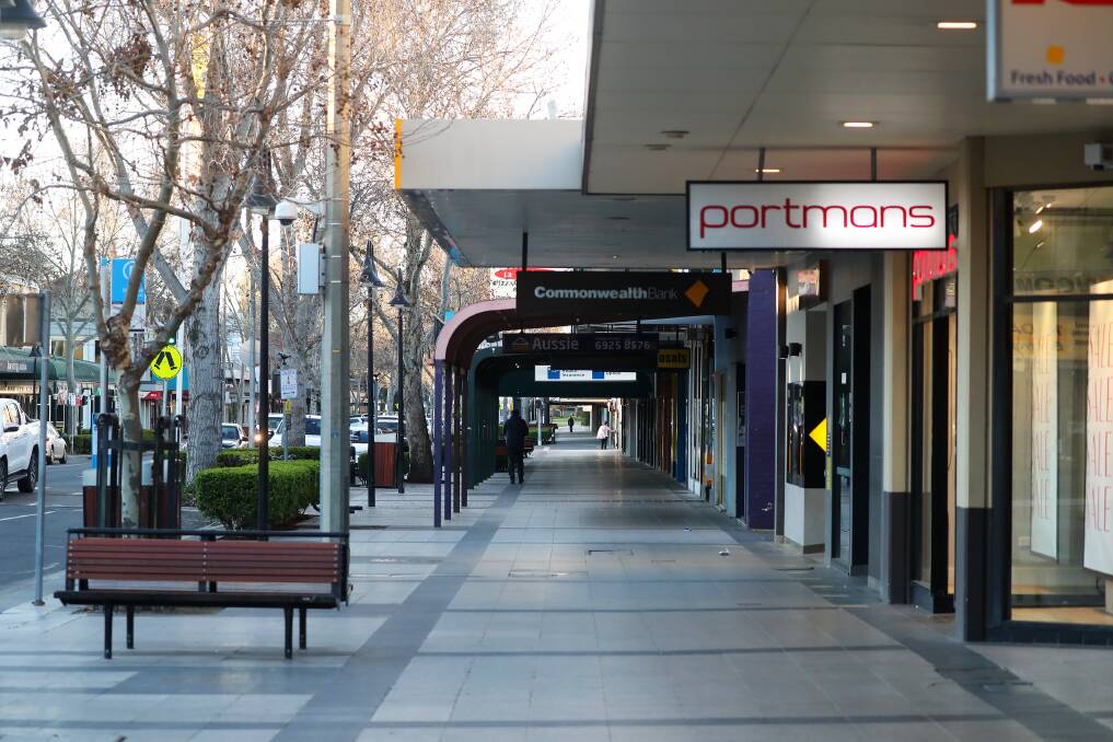 Wagga's Baylis Street after a snap lockdown was called for regional NSW on August 14. New JobSeeker data shows the health order had a major impact on the Riverina's economy. Picture: Emma Hillier 