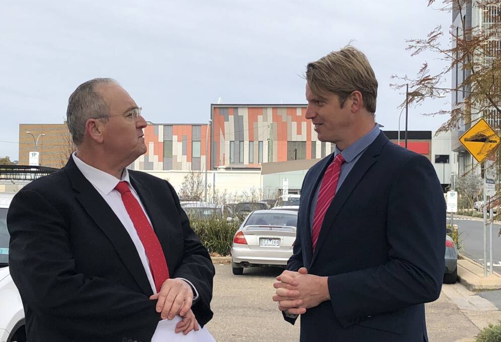 TOUR: NSW opposition spokesman for health Walt Secord and Labor Wagga candidate Dan Hayes at Wagga Base Hospital on Monday. Picture: Jody Lindbeck