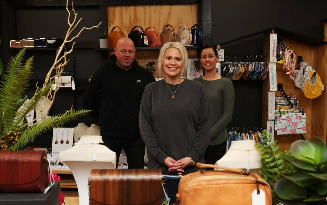WORKING THROUGH: Cobbler rd co-owners Mick and Hayley Veitch and employee Jess Cronin, at one of the many Wagga businesses using JobKeeper. Picture: Emma Hillier.