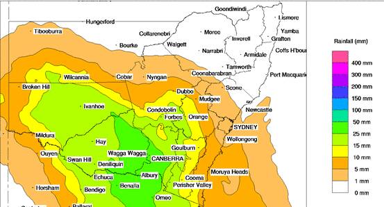The rainfall forecast chart for Tuesday. Picture: Bureau of Meteorology