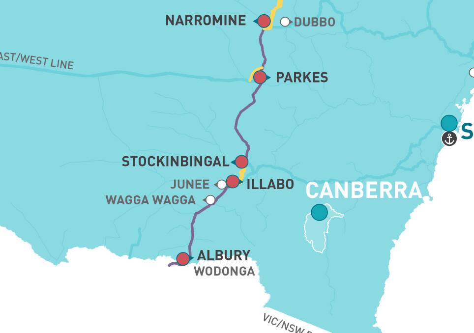 The Inland Rail planned route from Albury to Parkes. Picture: ARTC
